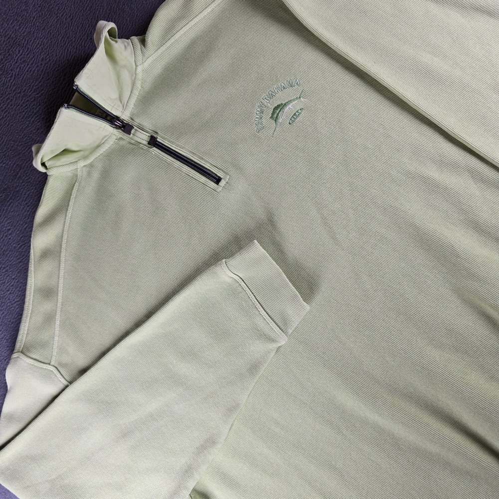 Tommy Bahama Relax Mens L Quarter Zip Pullover Lime Green Ribbed Cotton Marlin